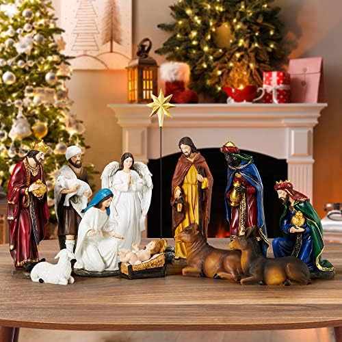 TOETOL Nativity Sets for Christmas Indoor Set of 13 Pieces 7.9 Inch Scene Christmas Decorations Collectibles Religious Tabletop Decor