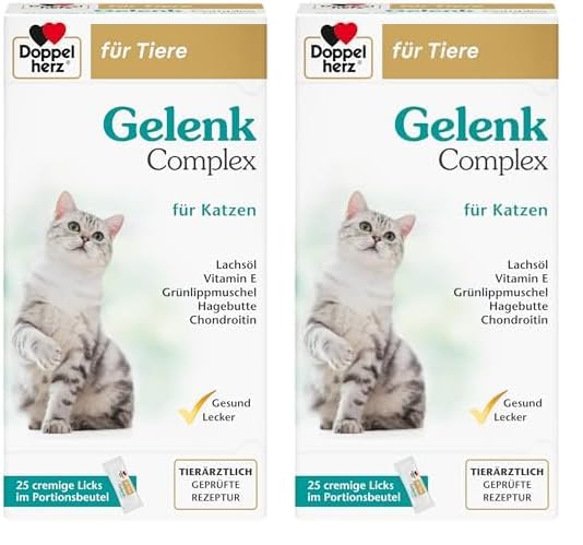 Doppelherz Gelenk Complex für Katzen – Mit essentiellen Omega-3 Fettsäuren + Vitamin E – 25 Licks (Packung mit 2)