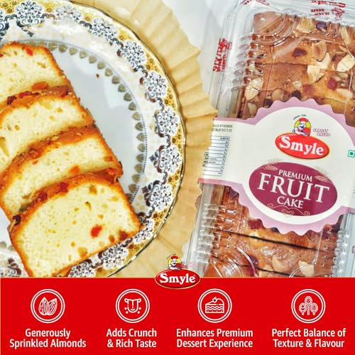 Image of Smyle | Eggless Chocolate & Fruit Cake Combo | Pack of 2 (200g Each) | Almond Topped Tea Time Cakes | Soft & Fresh Baked Dessert | Made with Sunflower Oil | Palm Oil Free | 400gm Total Weight