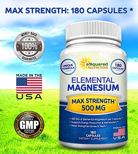 Elemental Magnesium Supplement - 180 Veggie Capsules - Max Strength Magnesium Citrate & Oxide 500 mg Formula, Mag Tablet Pills for Sleep & Vitamin Deficiency, Natural Calm Complex for Women & Men