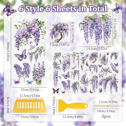 WANDIC 6 Sheets Rub On Transfer Sticker, Purple Vine Floral Pattern Sticker Decal for DIY Scrapbooking Photo Albums furniture,15 * 30cm - Image 2