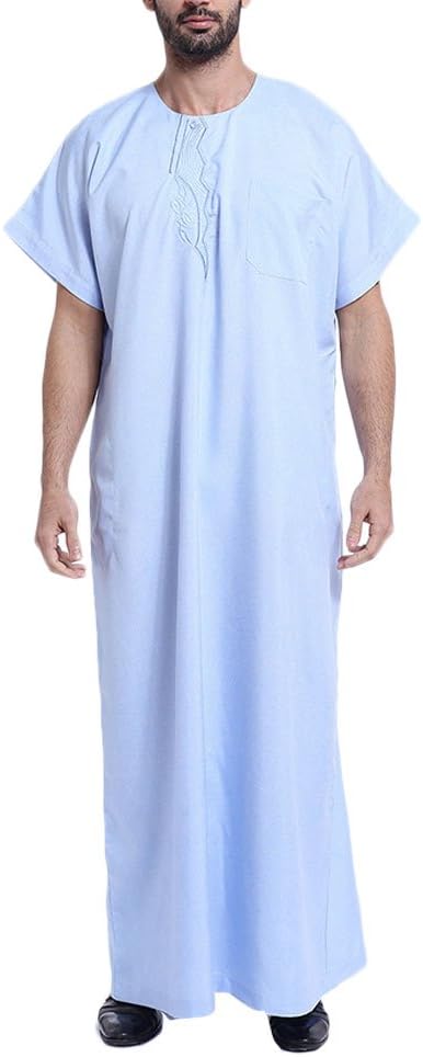 Zhuhaitf Mens Comfortable Soft Short Sleeve Muslim Thobes Robe Saudi Arab Dress