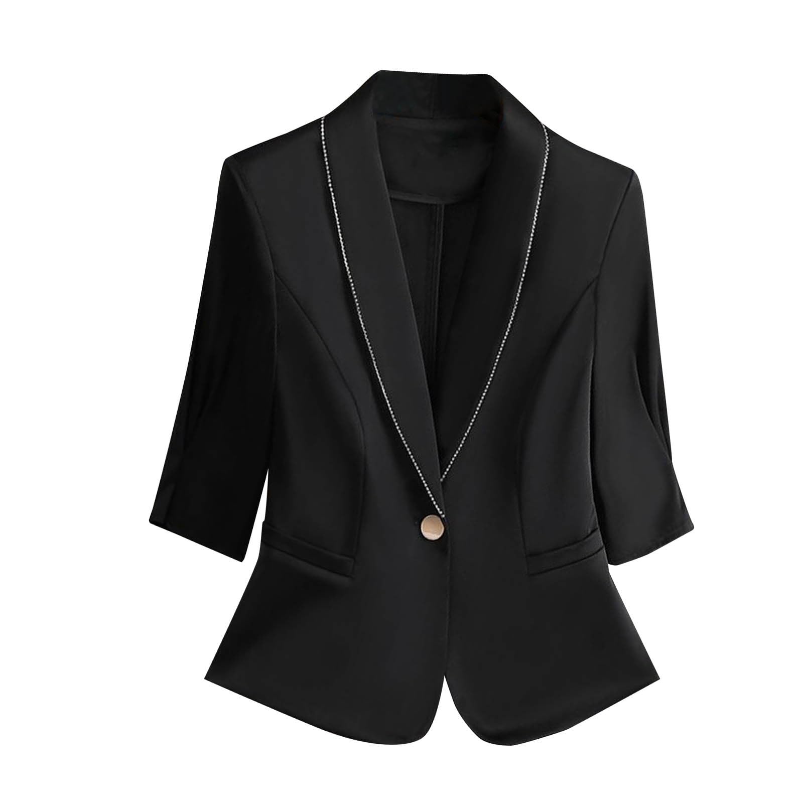 Chaqueta elegante para mujer, con cuello abatible, elegante, con un botón, con bolsillos, para negocios, casual, ajustada, para mujer, oficina, trabajo, otoño