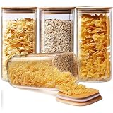 HomArtist Square Glass Jars with Bamboo Lids 53 FL OZ [Set of 4], Glass Canisters with Airtight Lid, Glass Food Storage Containers for Pasta, Cereal, Coffee, Flour, Sugar, Best for Kitchen & Pantry