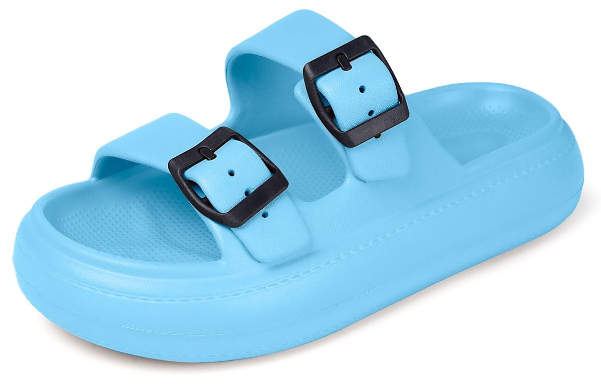 Gaatpot Zapatilla de Baño Niños Niña Chanclas Zapatos de Playa y Piscina Ajustable Doble Hebilla Sandalias Antideslizantes Azure 35/36 EU