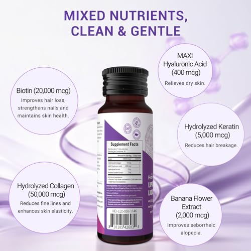Image of Heivy High Potency Biotin & Collagen 70,000 mcg Liquid Drops for Women, Hair Growth Support, Strong Skin Nails - Made in USA - 50mL