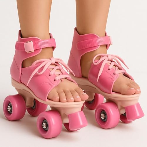 Image of KAVANA Adjustable Inline Roller Skates for Kids Girls Age 4–12 | Beginner-Friendly Skating Shoes with Front Brake & Polyurethane Wheels | Skates for Boys & Girls 4+ Years (Pink, Size 5–12 UK) (Pink)