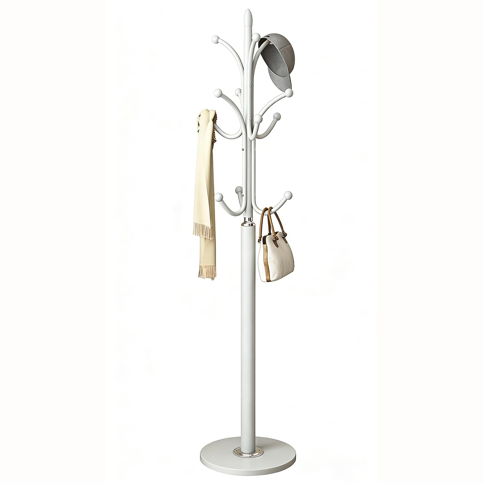 FGXHHS Freestanding Hall Tree Coat Rack with Round Base, Metal nizer for Entryway, Mudroom, Hallway Sto (White, 13.7" x 69.6") - & Functal Solut