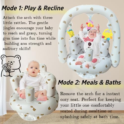 Siège gonflable pour bébés de 4 à 24 mois, pompe à air intégrée, soutien du dos pour nourrisson, chaise pour tout-petit, chaise de fête prénatale, siège d'extérieur, siège au sol, cadeau (ours avec – Image 4