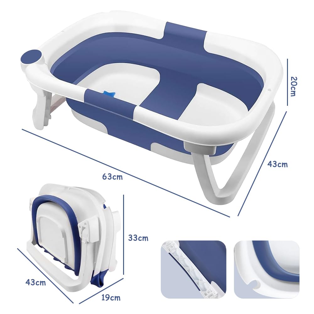 Bañera de bebé plegable, portátil para bebés como artículo esencial para recién nacidos y niños pequeños, para 0-24 meses, set de cuidado del bebé para recién nacidos (azul)