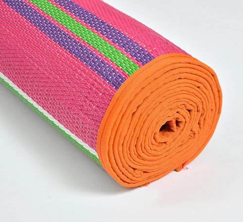 Image of 6x3 Feet Plastic Chatai Mat for Sleeping | Foldable Floor Mat for Home Use | Lightweight Chattai with Handles | Multipurpose Sleeping Mat for Floor - Pink
