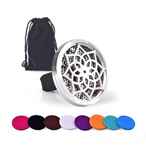 COSCOD Aromatherapy Car Essential Oil Diffuser, Fragrance Perfect Idea for Auto Aroma Pendant Hypo-Allergenic Stainless Steel Locket with Vent Clip for Aromatherapy with 8 Pads(Flower)