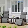 Grand patio Outdoor Recliner with Coffee Table 3-Piece Set 150° Lay Flat with Independent Adjustable Back and Footrest Removable Olefin Cushion Flip-Up Table Wicker, Grey 3PCS