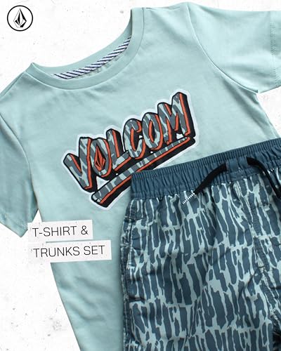 Image of Volcom Baby Boys Swim Set - 2 Piece Short Sleeve Swim Shirt Graphic Tees & Board Shorts - Infant Toddler Little Boys Swimsuit