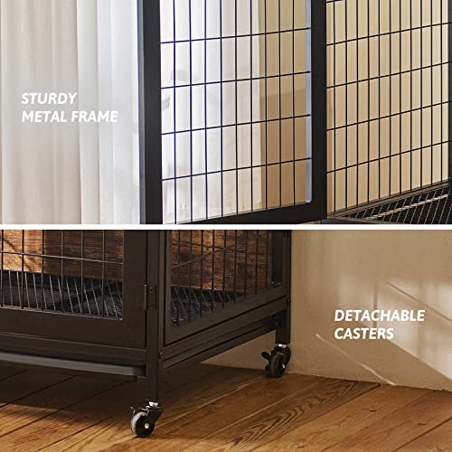 CO-Z-37-Inch-Furniture-Dog-Crate-with-Wheels-110-lb-Pet-Puppy-Dogs-Indoor-Furniture-Style-Wooden-Kennel-Heavy-Duty-Pet-Cage-House-for-Small-Medium-Large-Dogs-Triple-Door-Side-End-Table-Dog-House