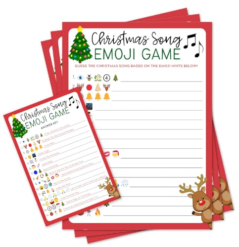 Christmas Songs Emoji Picture Guessing Game- Pack of 15- Fun Party Activity for Adults