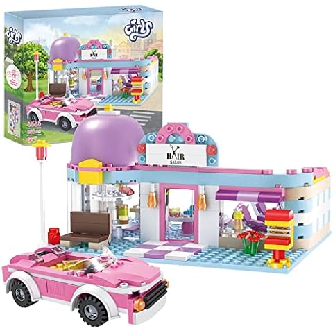 COGO Fashion Shops Building Sets Friends Hair Salon Building Blocks Barber Shop Construction Toys with Hair Accessories, Convertible Car Roleplay Set for Kids 6+ 358 PCS Cover