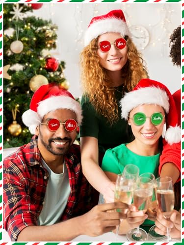 Flutesan Christmas Party Sunglasses Supplies Team Naughty or Nice Red and Green Christmas Decoration3