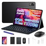 P12 Tablet Android 16, Tablet 12 Pulgadas, 48GB RAM+128GB ROM/2 TB TF, IPS 2,4K, Pantalla 120 Hz, 10000mAh/18W, WiFi 5G, T7280 Octa-core, 8MP+13MP, Gemini AI, Tableta con Teclado, Face ID, GPS, Negro