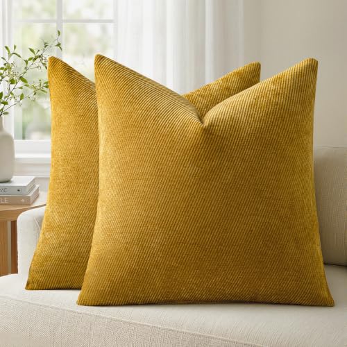 Image of a moment Pack of 2 Decorative Chenille Throw Pillow Covers with Twill Cushion Covers for Sofa Living Room Couch Bed 26x26 Inch,Yellow