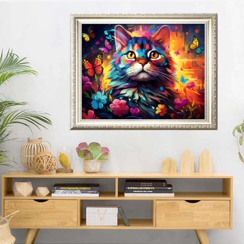 Image of Leczany Cross Stitch Stamped Kit for Adults - Colorful Cat | DIY Embroidery Starter Patterns Craft Kit Needlepoint for Beginner | 11CT, 3 Strands | 17.7x12.6 inches