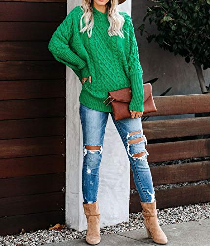 Saodimallsu Suéter feminino grande grosso solto morcego manga longa despojado tricô pulôver pulôver