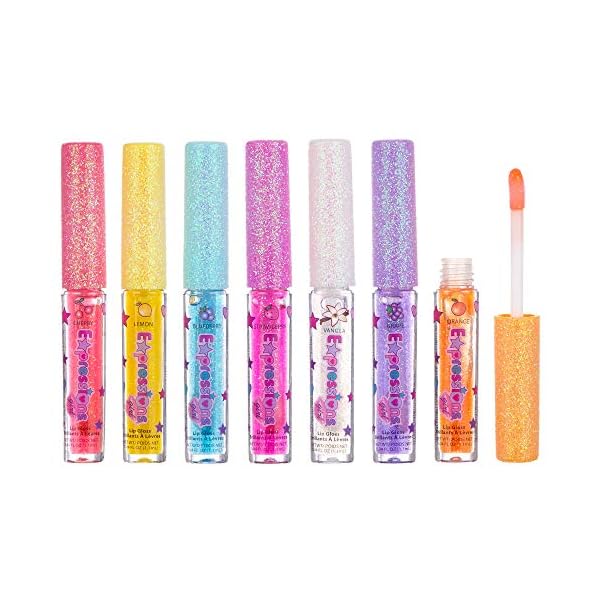 Expressions 7pc Fruity Flavored Lip Gloss Set - Lip Gloss in Assorted Fruity Flavors, Non Toxic Makeup for Kids & Teens