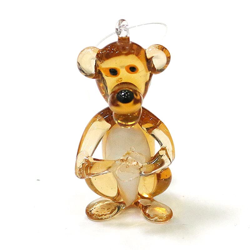 LiuliuBull Hanging Cute Animal Craft Ornament Miniature Handmade Glass Monkey Figurine Hawaiian Style Home Garden Decoration Charms Pendant (Color : Brown, Size : About 5.5cm)