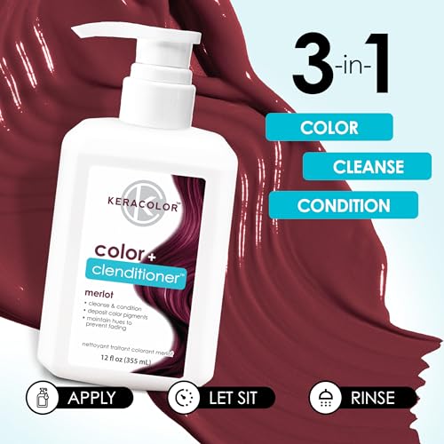 Keracolor Color + Clenditioner 3-in-1 Color-Depositing Conditioner, Gently Cleanses & Conditions, Semi-Permanent Merlot Hair Color, 12 Fl Oz - Thumbnail 4