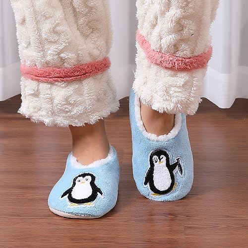 Image of ZYZX Cute Slipper Socks with Grips,Cozy Soft Sole House Slippers for Women | Animal Pattern Warm Safe Non Slip Fleece-lined Fluffy Fuzzy Socks Indoor for Adult,Easy to Wash,Gifts