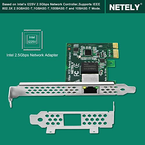 Netely Pcie 2.5Gbps Ethernet Adapter For Windows 10 11 64Bit And Windows Server 2019 2022 Desktop Pcs, Pcie Network Adapter, Pcie Nic Card, Intel I225V Network Controller (I225-T1) #TOP1