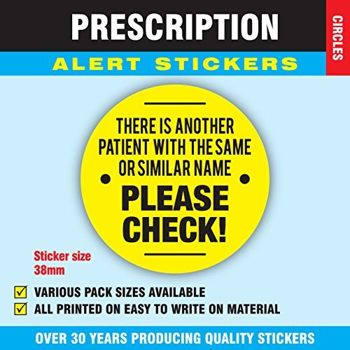 1,000 Prescription Alert Stickers - Supplied on a roll (Black & Yellow Same Name) — image 1