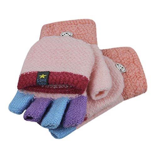 Convertible Flip Top Gloves,Winter Warm Knitted Fingerless Gloves With Mitten Cover For Toddler Kids Girls Boys 2-8 Yrs #TOP4