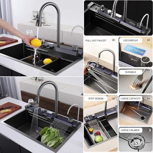Fregadero de cocina de acero inoxidable con grifo extraíble completo 4