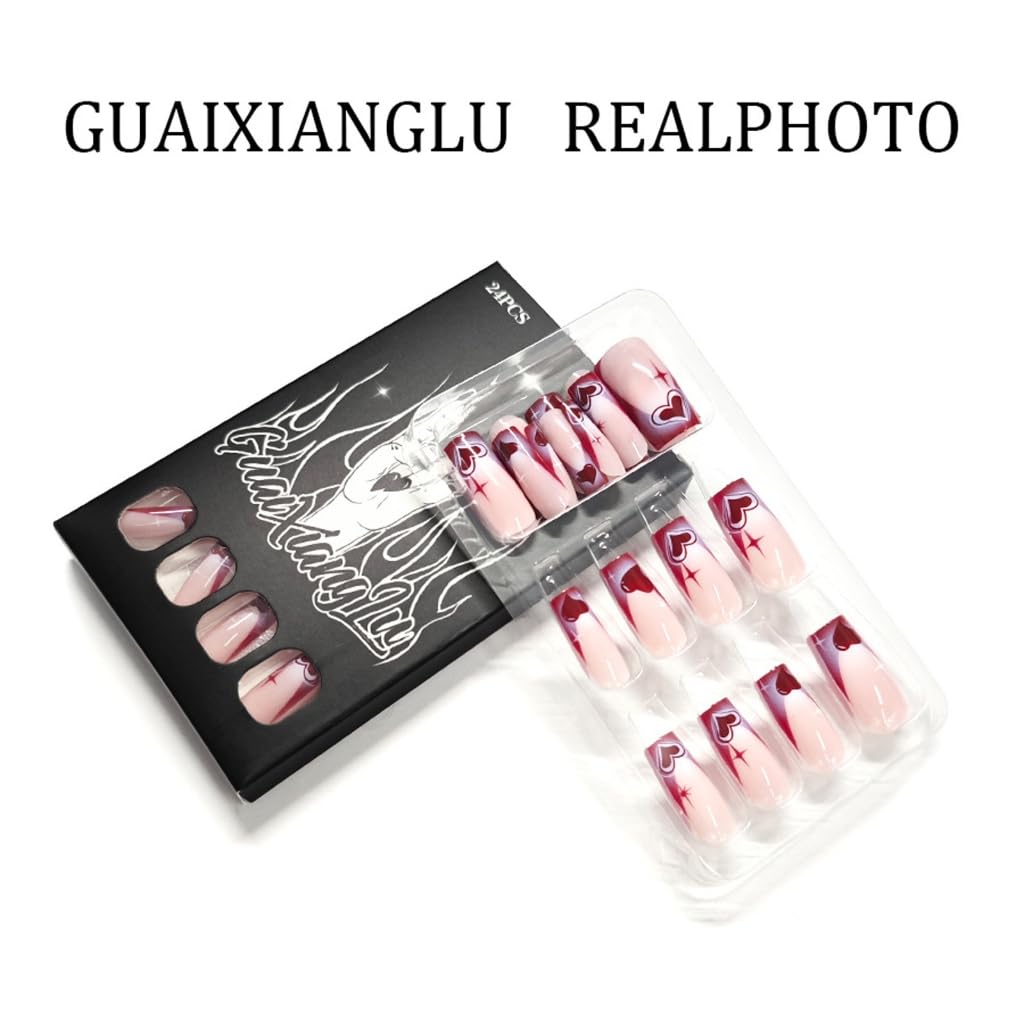 Elegant Glossy Fake Nails 24PCS Set Wine Red French Styles Middle Coffin Artificial Nails For Party Wedding Date