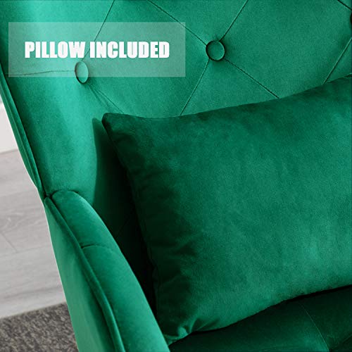 Altrobene Velvet Accent Arm Chair, Modern Lounge Chair With Pillow For Living Room/Bedroom/Reception Areas, Button Tufted, Golden Finished, Green #TOP3