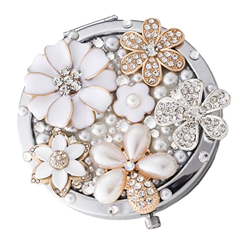 FOMIYES Beauté Diamant Fleur Quotidien Décoratif Compact Miroir Verre À Main Fille Re Mini Miroir Femme Perle Agrandir Loupes Enfants Maquillage Cosmétique Métal Poche Décor Voyage Cover