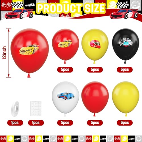 Image of Race Cars Balloons, 30 Pcs 12inch Red Yellow Race Printed Latex Balloon