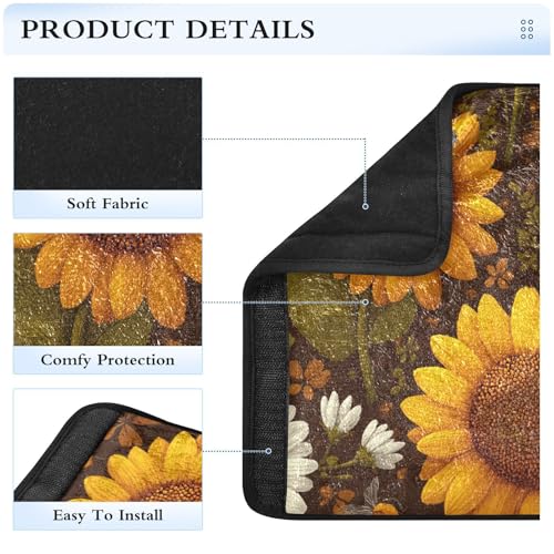 Image of Brown Sunflowers and Bees Seat Belt Cover Pad 2 Pcs Soft Cute Seatbelt Covers Protector Support Head Neck Shoulder Strap for Car Seats High Chair Backpack for Adults Kids Women Men 6.5x6.5In 2