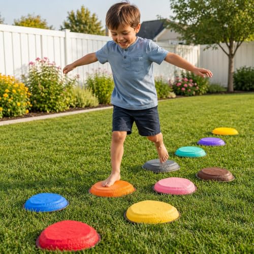 makarci 10PCS Stepping Stones for Kids – Non-Slip Balance Stones, Toddler Sensory Toys, Indoor & Outdoor Obstacle Course, Promotes Balance & Coordination, Kids Activity Toys, Ages 3+