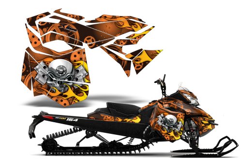 Motorhead-AMRRACING Sled Graphics decal kit fits Ski-Doo REV-XM (2013-2014)-Orange