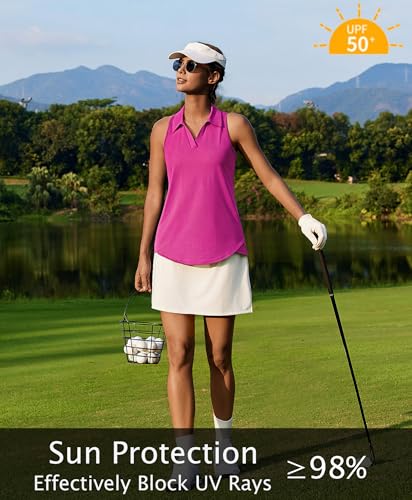 Image of PINSPARK Womens Golf Shirt UPF 50+ Sleeveless Collared Shirts Quick Dry Tennis Polo V-Neck Racerback Athletic Workout Tank