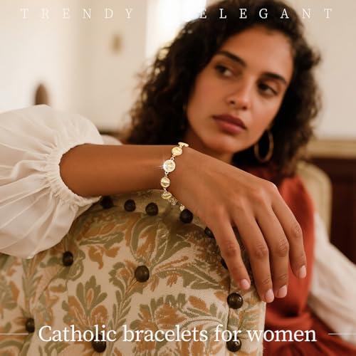 Women's Gold Virgin Mary Bracelet - 14K Gold Plated Catholic Bracelets,Non Tarnish Adjustable Golden Religious Virgen De Guadalupe Jewelry, Catholic Baptism Confirmation First Communion Gifts for Her3