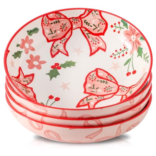 HASENSE 38oz Bow Print Pasta Bowls