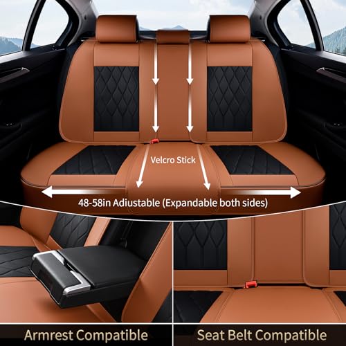Image of FLORICH Car Seat Covers Full Set Automotive Seat Covers with Lumbar Support Premium Nappa Leather Waterproof Seat Covers for Car 5 Seats Universal Fit for Most Car Truck SUV, Brown&Black