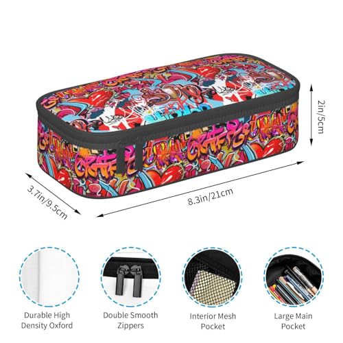 Image of Graffiti Wall, Hip Hop Art Large Pencil Case With Zipper Compartments Stationery Pencil Bag For Kids Teens Students School Supplies