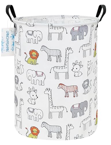 Image of Laundry Hamper Fabric Organizer Collapsible Basket Animals | Waterproof Storage Bin Kids Toy Clothes Baskets for Gift Children Nursery Bedroom Bathroom