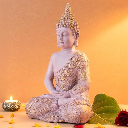 Image of The Advitya Buddha Idol for Home Decor | White Gautam Buddha Statue Showpiece for Living Room, Office & Temple | Resin Shakyamuni Buddha Figurine | Housewarming Gift (Pink |10 inch)