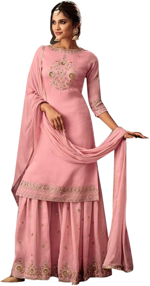 Baby Pink Georgette Sharara Style Suit 