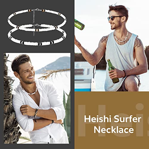 Kigeli 4 Pieces Puka Shell Necklace for Men, Surfer Choker Seashell Hawaiian Necklace Beach Chokers with Gift Bag3